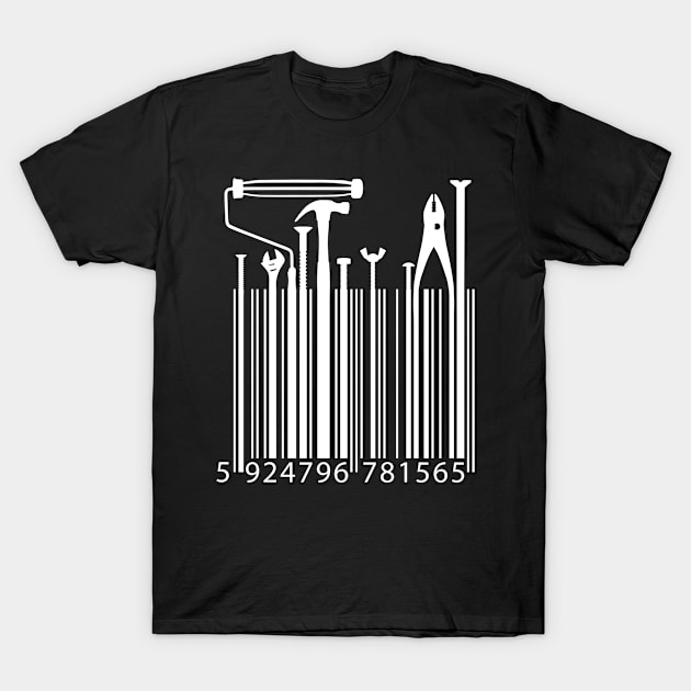 Funny Worker Tradesman Barcode Tools T-Shirt by phoxydesign